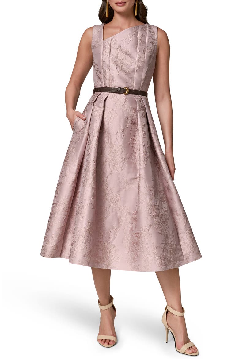 Floral Jacquard Fit & Flare Midi Dress, Main, color, LILAC