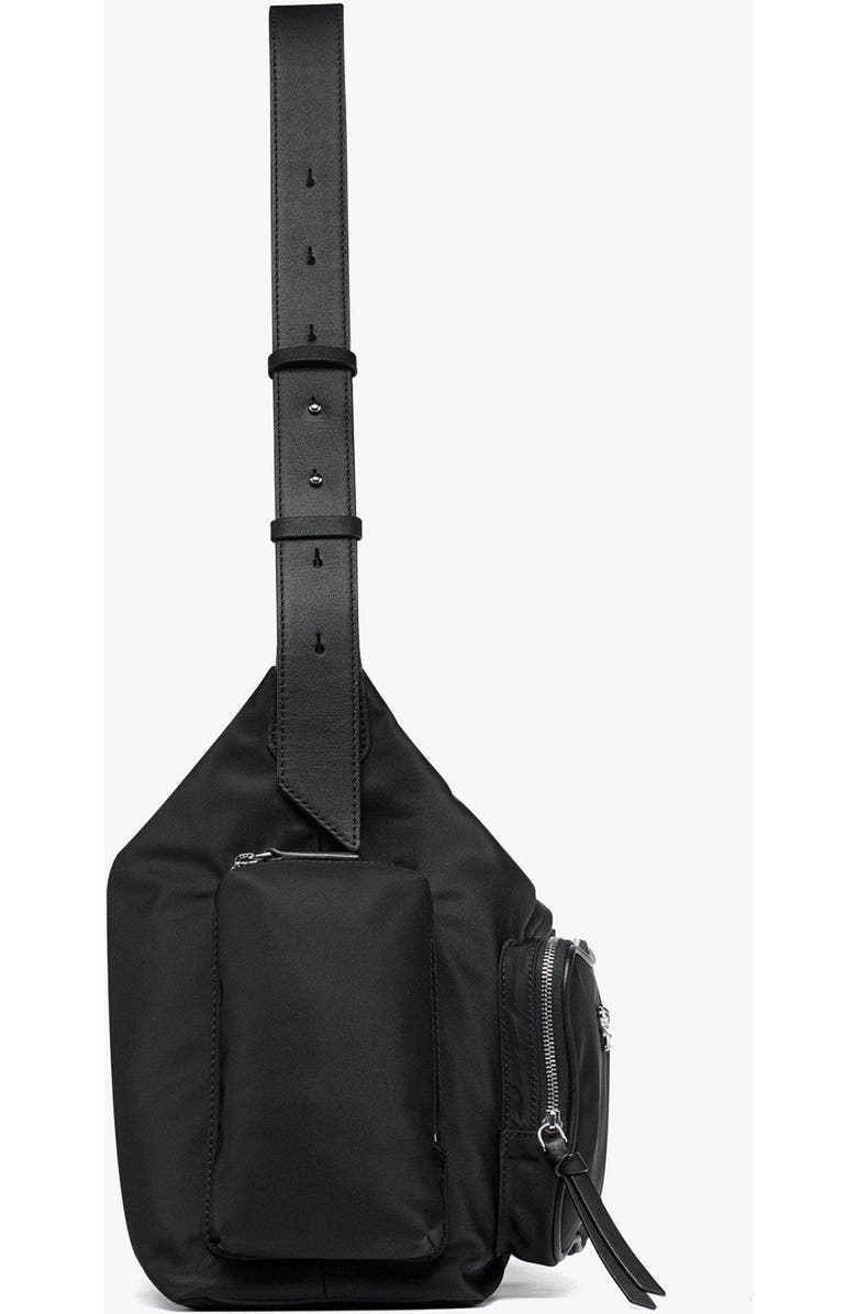 MCM Aren Zip Hobo in ECONYLÂ<sup>®</sup> and Monogram Print Leather, Alternate, color, Black