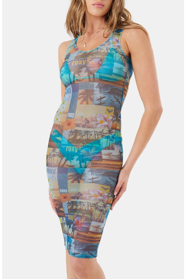 Postcards from Paradise Ripper Mesh Cover-Up Dress, Main, color, BLUE MULTI