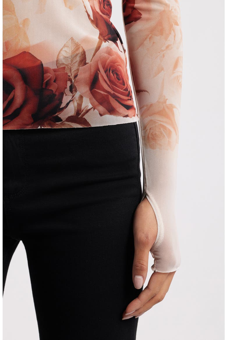 Kaylee Print Long Sleeve Mesh Top, Alternate, color, SEPIA ROSES