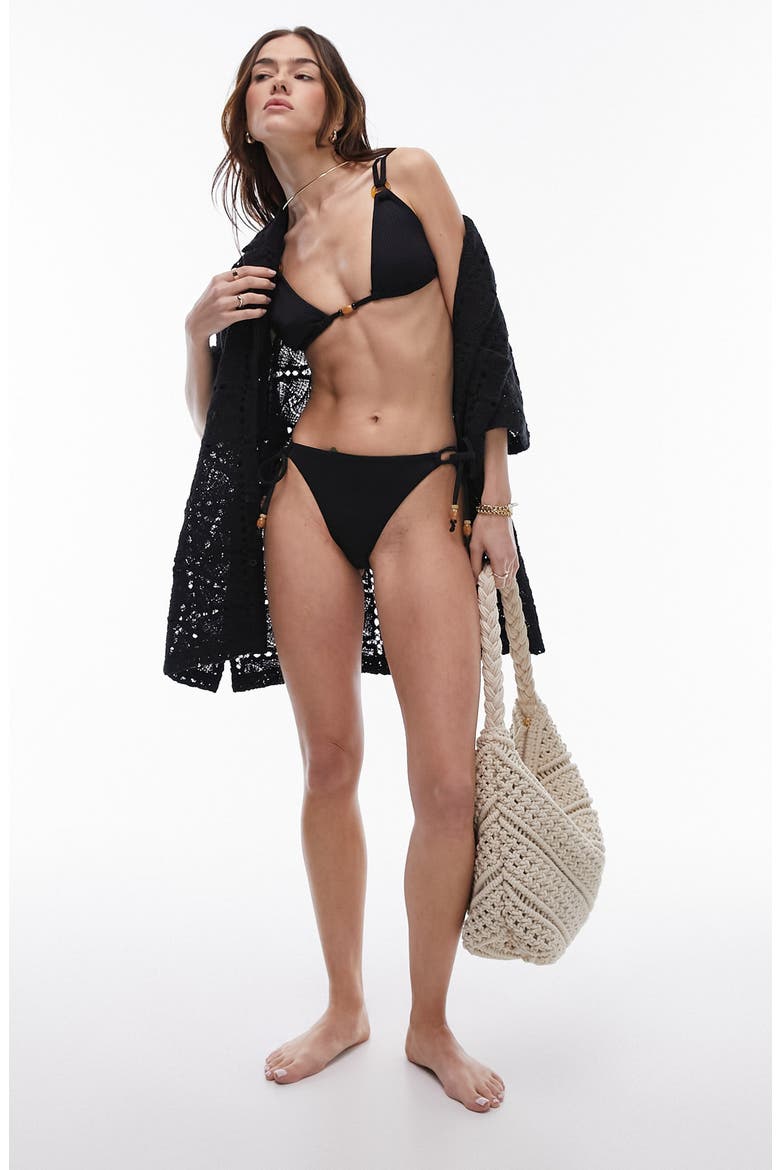Textured Triangle Bikini Top, Alternate, color, BLACK