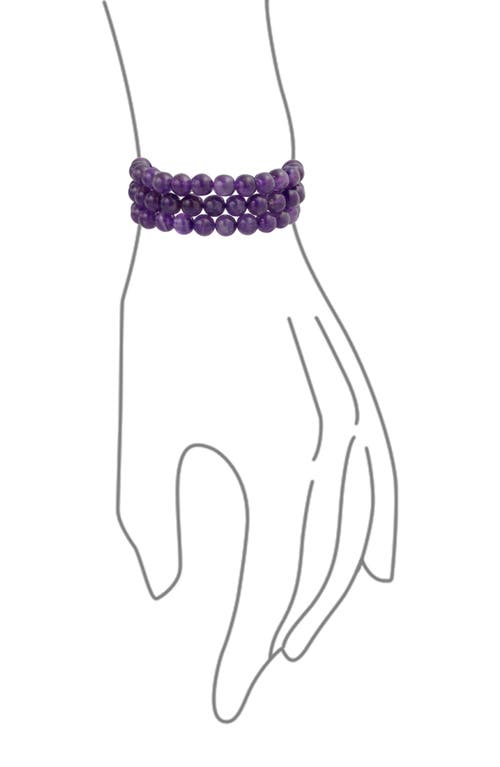 Bling Jewelry Set Of 3 Semiprecious Stone Beaded Stretch Bracelets In Amethyst