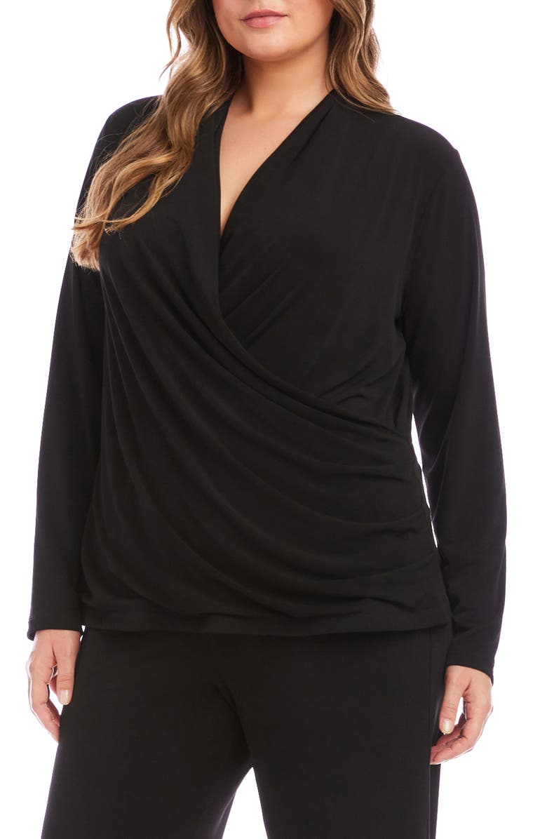 Karen Kane Travel Jersey Faux Wrap Top, Alternate, color, Black