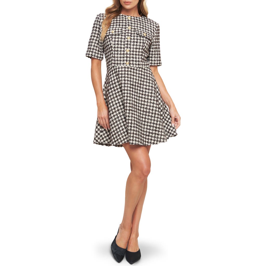 Flying Tomato Short Sleeve Tweed Minidress In Brown