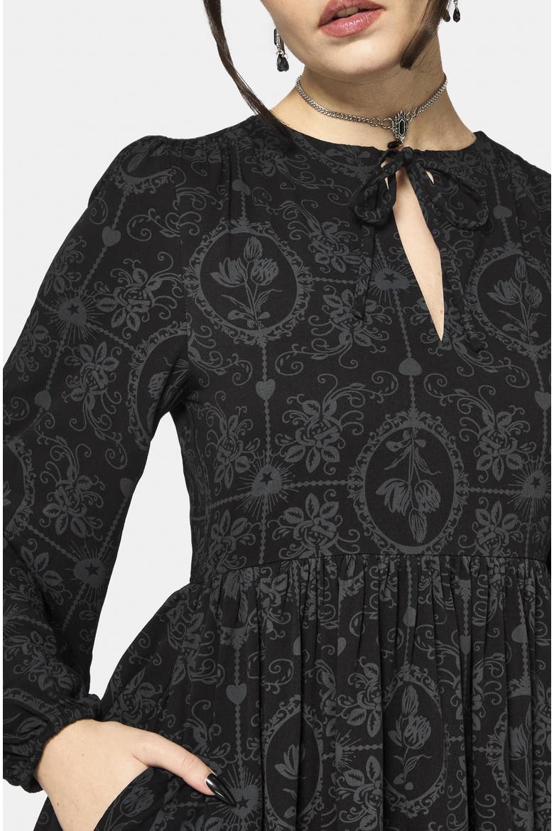 Cameo Floral Tie Front Mini Dress, Alternate, color, Black