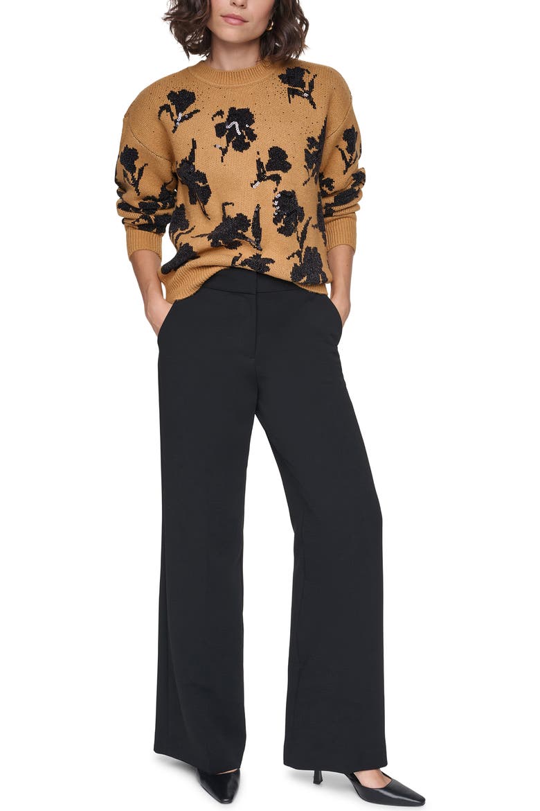 Floral Sequin Sweater, Alternate, color, METAL BRONZE