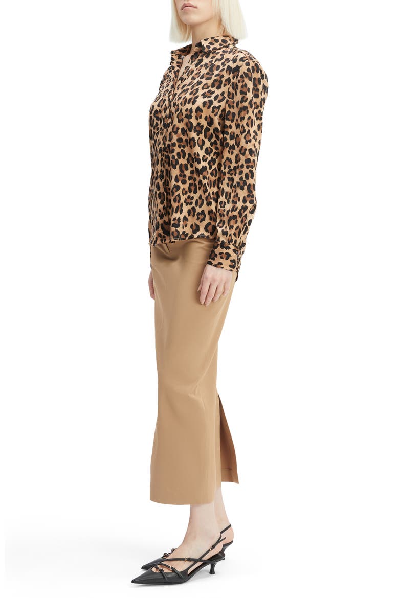 Classic Leopard Satin Button-Up Shirt, Alternate, color, LEOPARD
