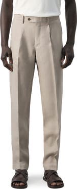 MANGO Amalfi Slim Fit Flat Front Tan Linen Suit Pants