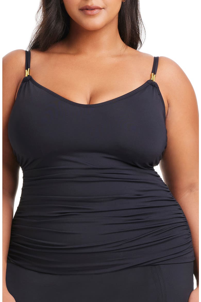 Scoop Neck Tankini Top, Alternate, color, BLACK