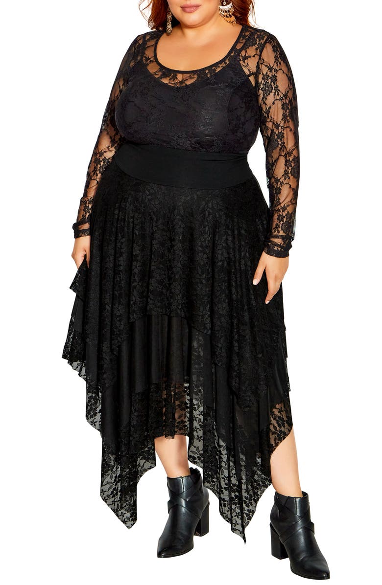 City Chic Elizabeth Handkerchief Hem Lace Maxi Skirt, Alternate, color, 