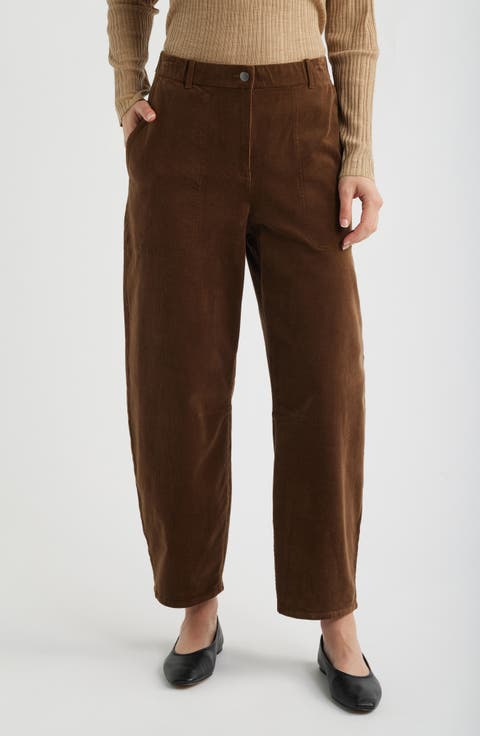 Stretch Organic Cotton Corduroy Arch Wide Leg Ankle Pants