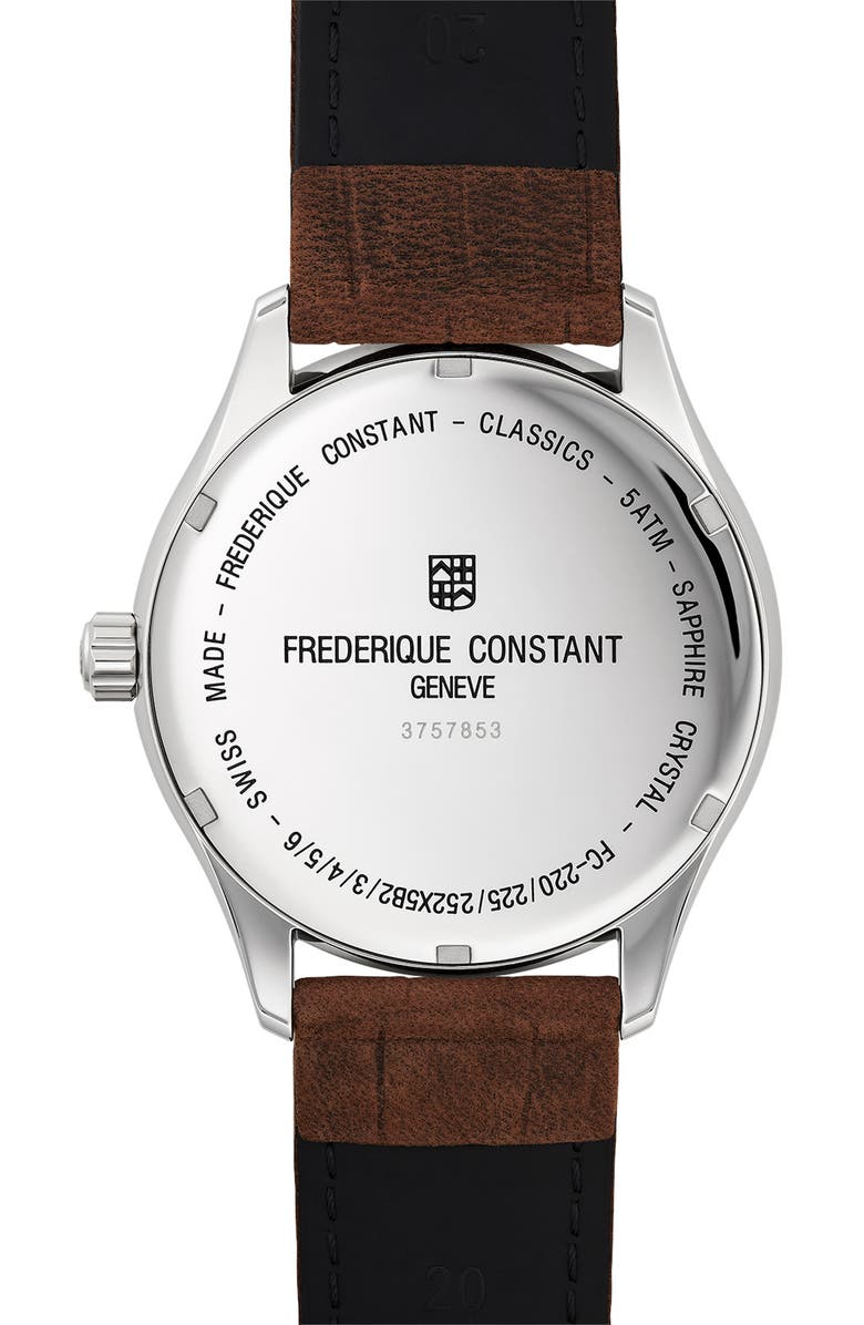 FREDERIQUE CONSTANT Classic Leather Strap Watch, 40mm, Alternate, color, Silver-Tone