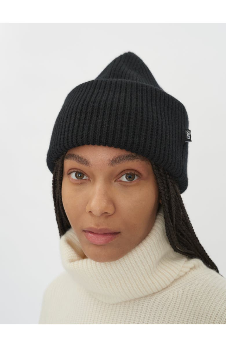 Gobi Cashmere Ribbed Chunky Beanie, Alternate, color, Black
