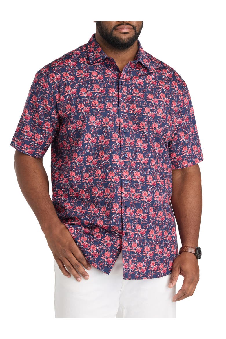 Big & Tall Sketch Leaf Print Sport Shirt, Main, color, BLUE MULTI