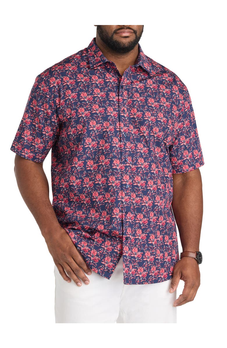 Synrgy by DXL Big & Tall Sketch Leaf Print Sport Shirt, Main, color, Blue Multi