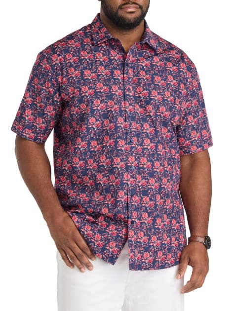 Big & Tall Sketch Leaf Print Sport Shirt