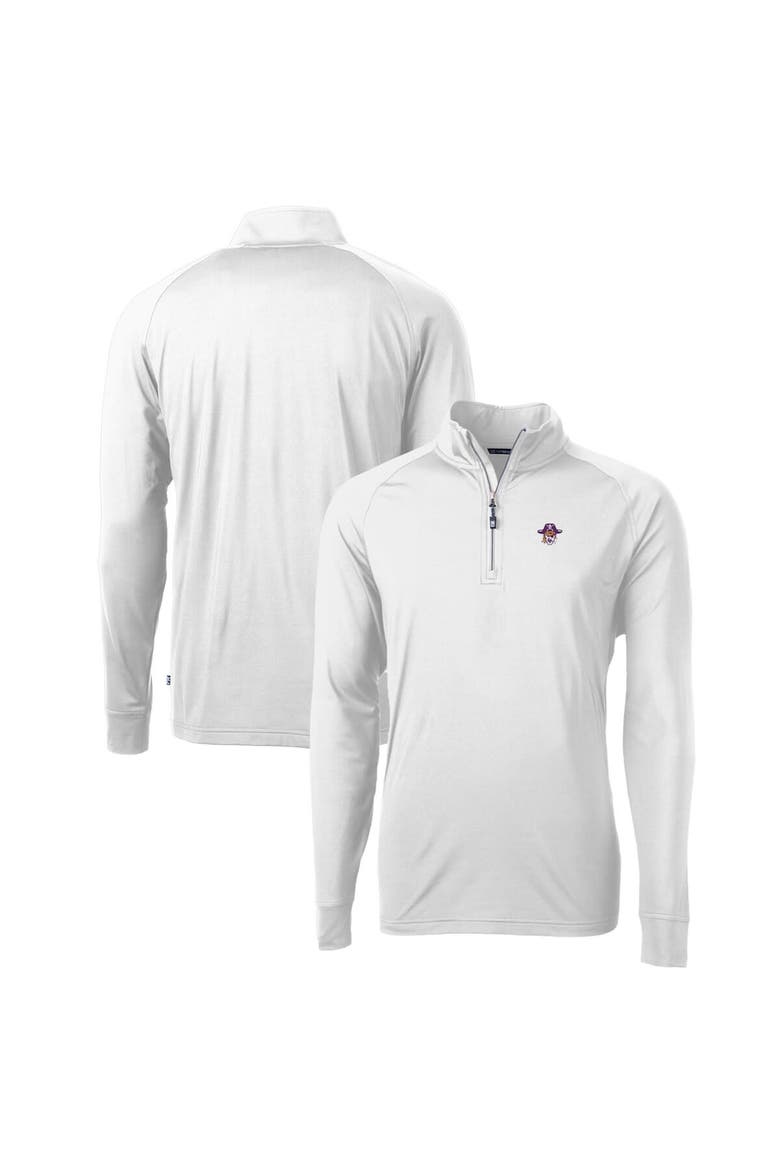 Men's Cutter & Buck White ECU Pirates Adapt Eco Knit Stretch Recycled Quarter-Zip Pullover Top, Main, color, White