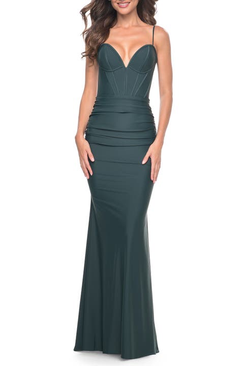 Jersey Dress with Bustier Top and Illusion Back