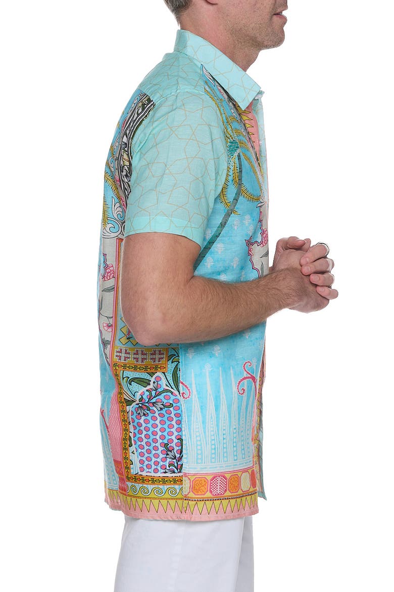 Extra Trim Fit Print Linen & Cotton Camp Shirt, Alternate, color, GREEN
