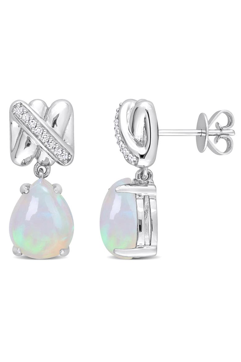 Gemstone & Diamond Pear Drop Earrings 14k, Main, color, Opal/White Gold