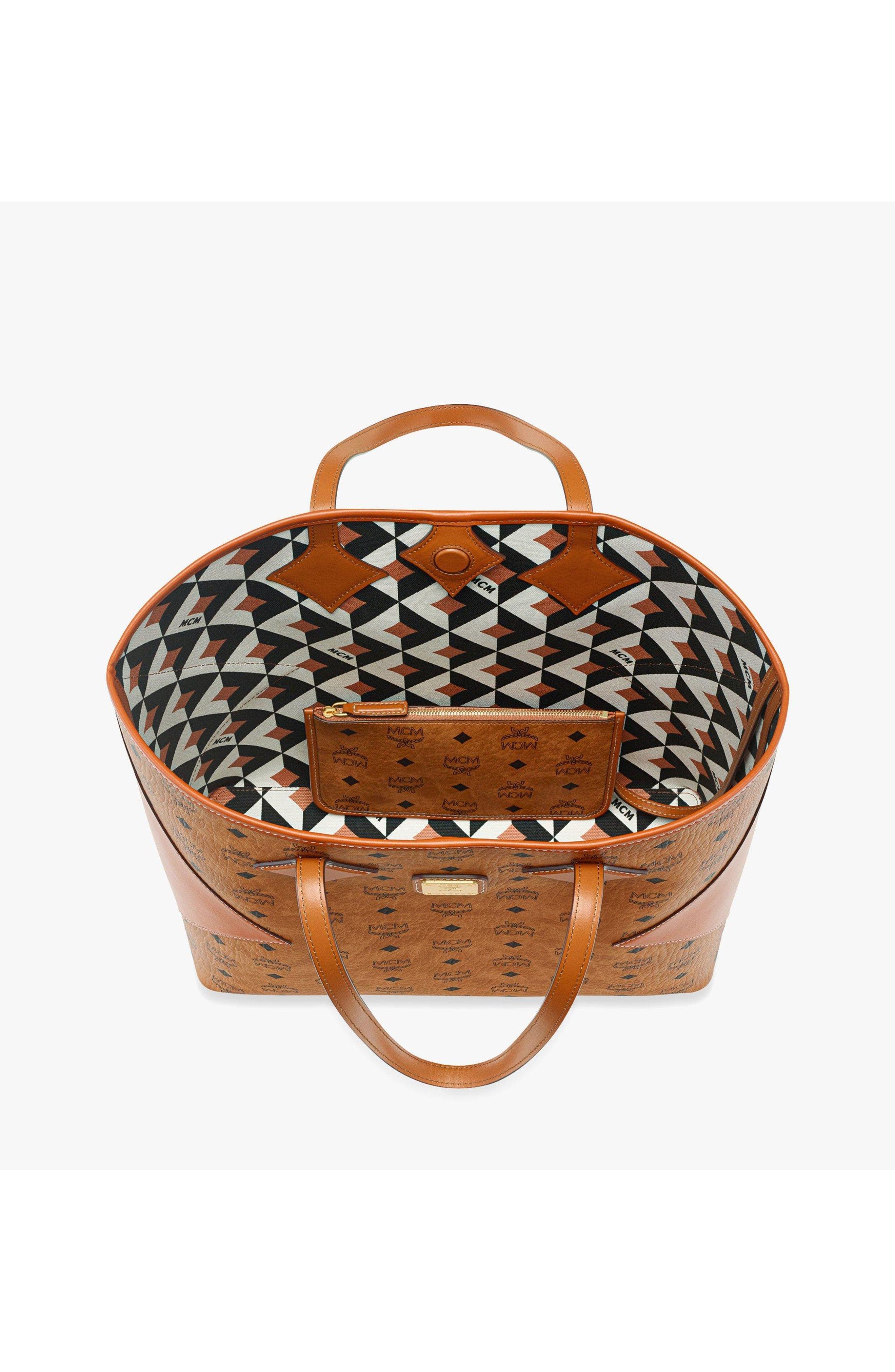 MCM Large Dia Shopper in Visetos Leather Mix, Alternate, color, Cognac