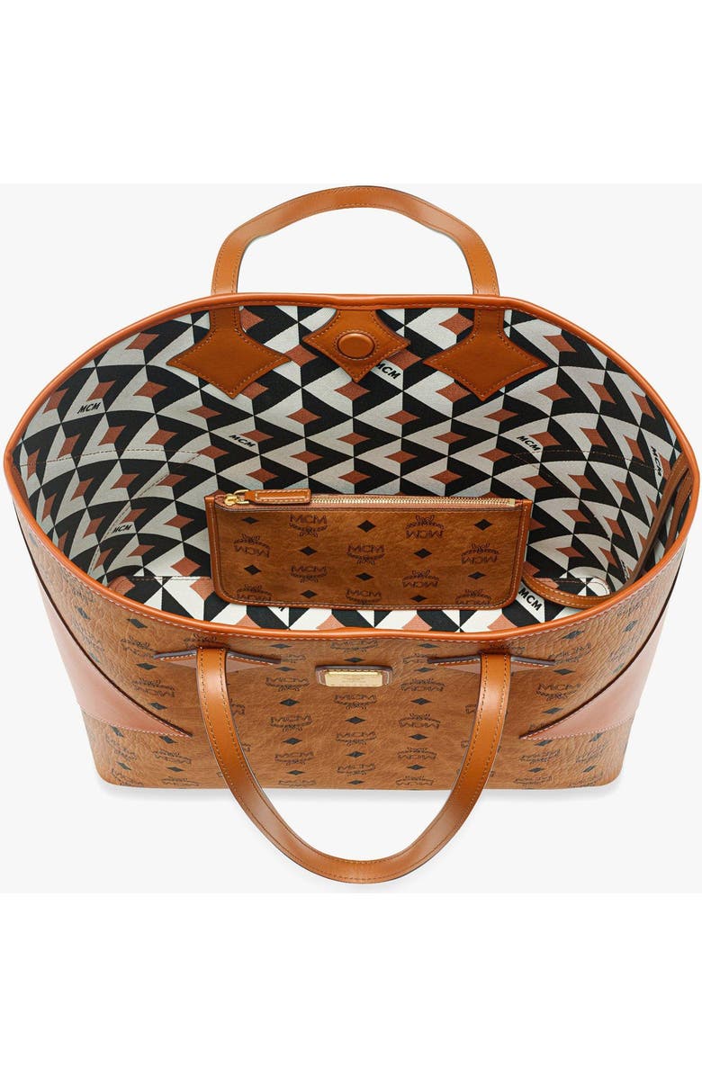 MCM Large Dia Shopper in Visetos Leather Mix, Alternate, color, Cognac
