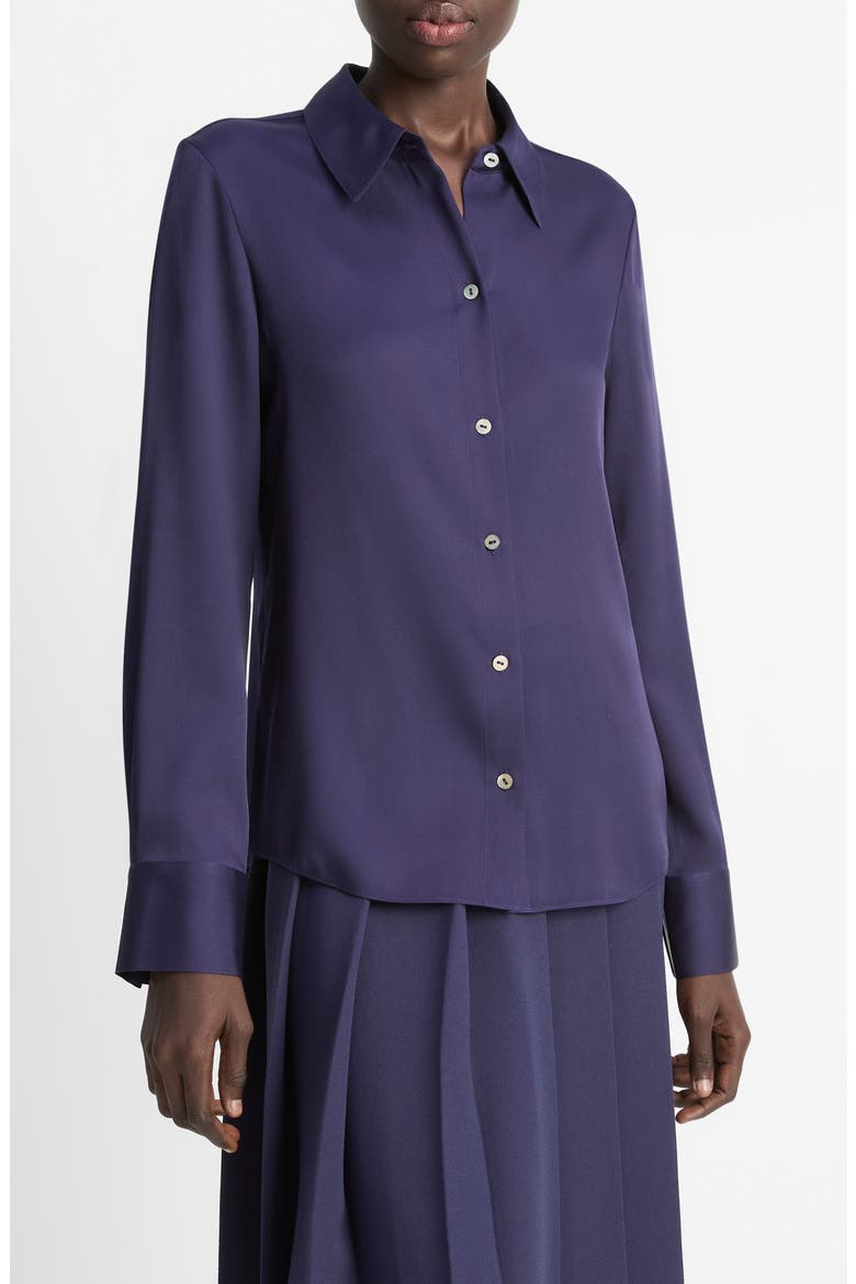 Slim Fit Silk Blend Button-Up Shirt, Alternate, color, TWILIGHT