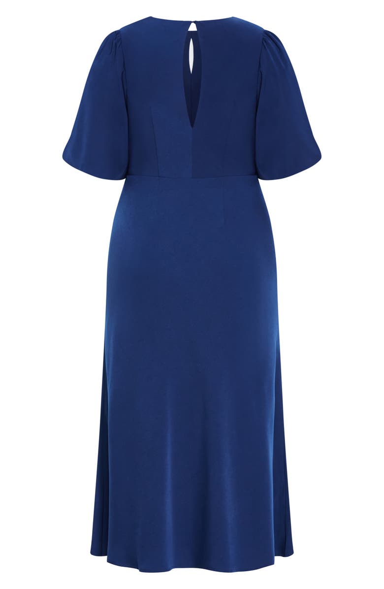 City Chic Ines Twist Front Puff Sleeve Maxi Dress, Alternate, color, Deep Ocean