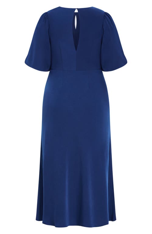 City Chic Ines Twist Front Puff Sleeve Maxi Dress In Deep Ocean