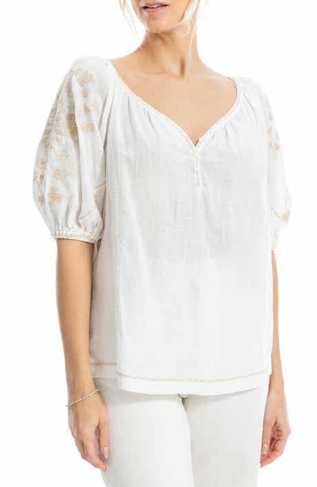 MAX STUDIO Embroidered Puff Sleeve Top