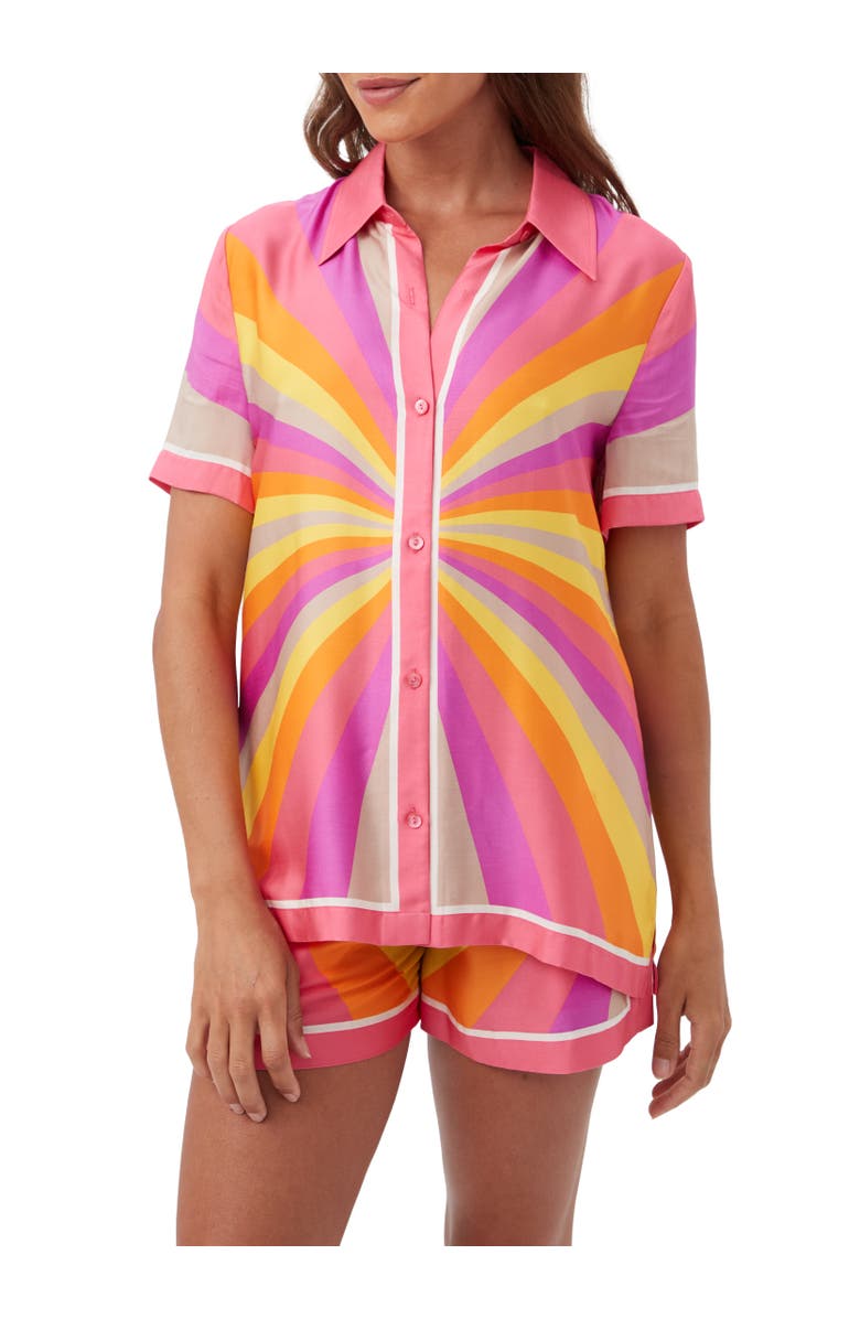 Trina Turk Ember 2 Printed Satin Button Up Top, Main, color, 