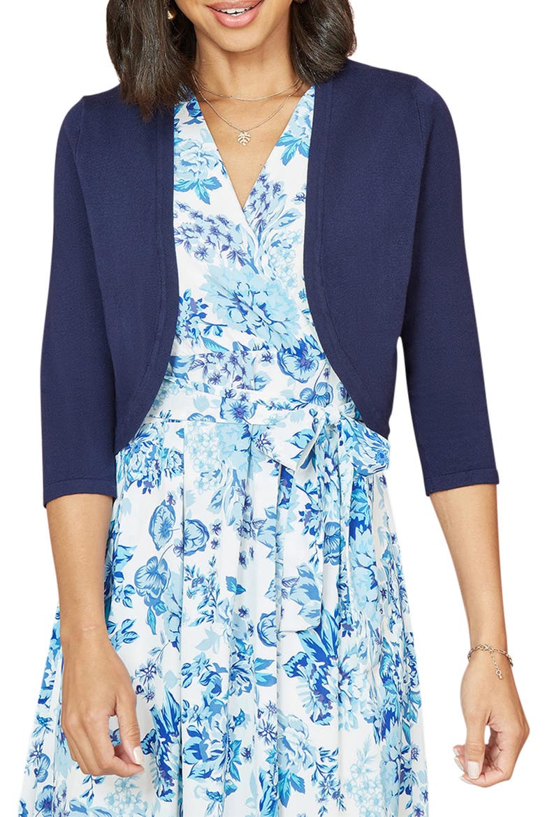 3/4 Sleeve Knitted Curve Bolero, Alternate, color, Navy