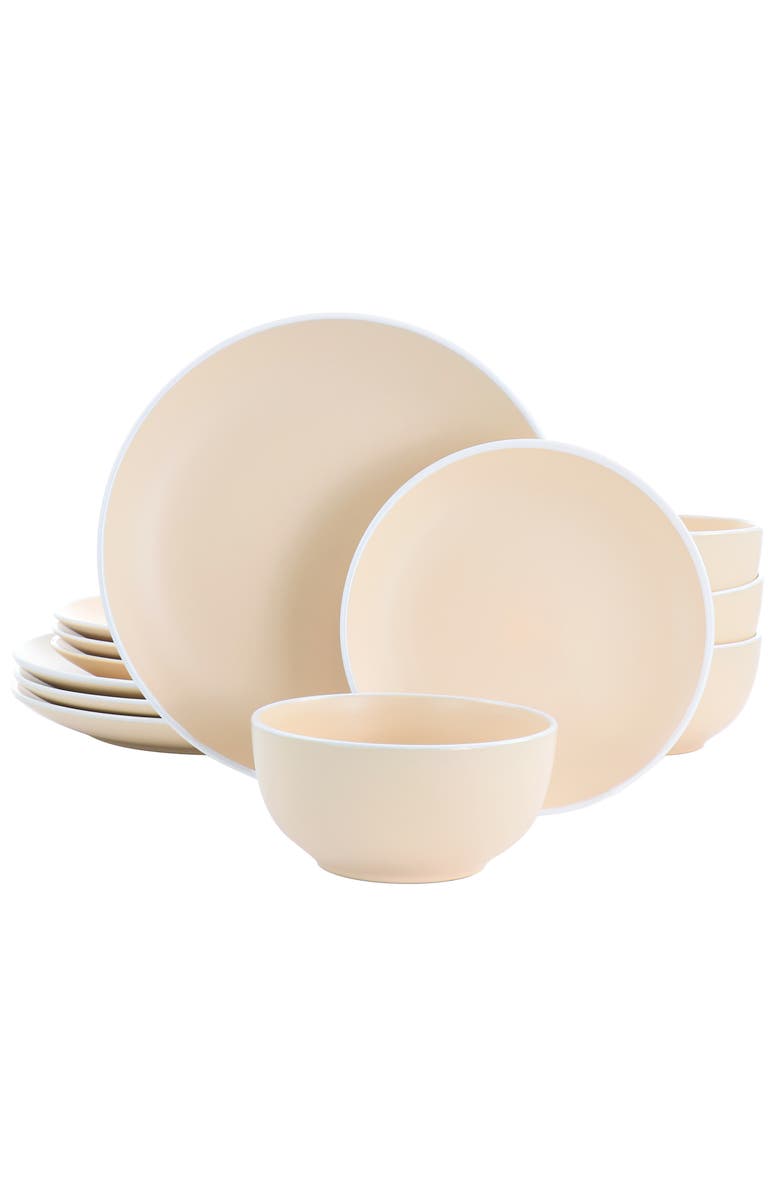 Spice By Tia Mowry Creamy Tahini 12 piece Stoneware Dinnerware Set, Main, color, Matte Orange