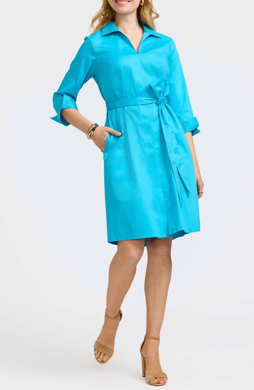 Foxcroft Agnes Belted Cotton Blend Shirtdress In Ibiza Turq
