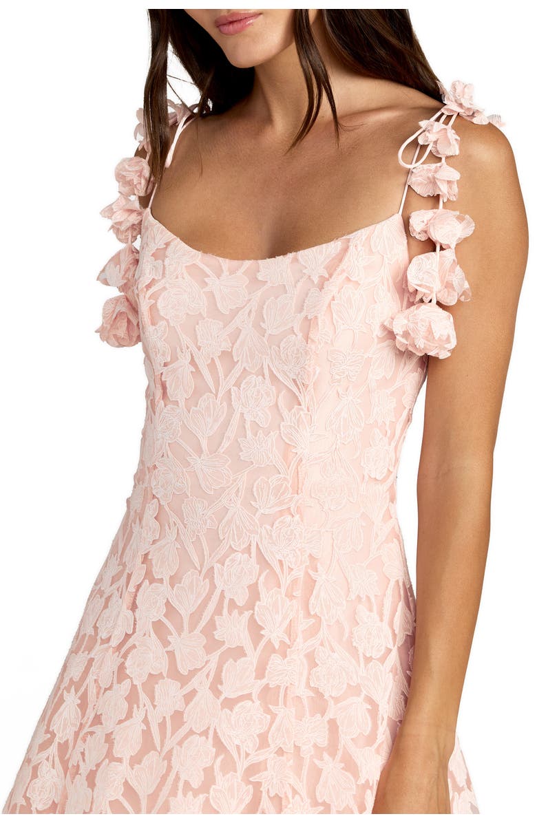 Mac Duggal Floral Net Tie Strap Scoop Neck A Line Midi Dress, Alternate, color, Blossom Pink