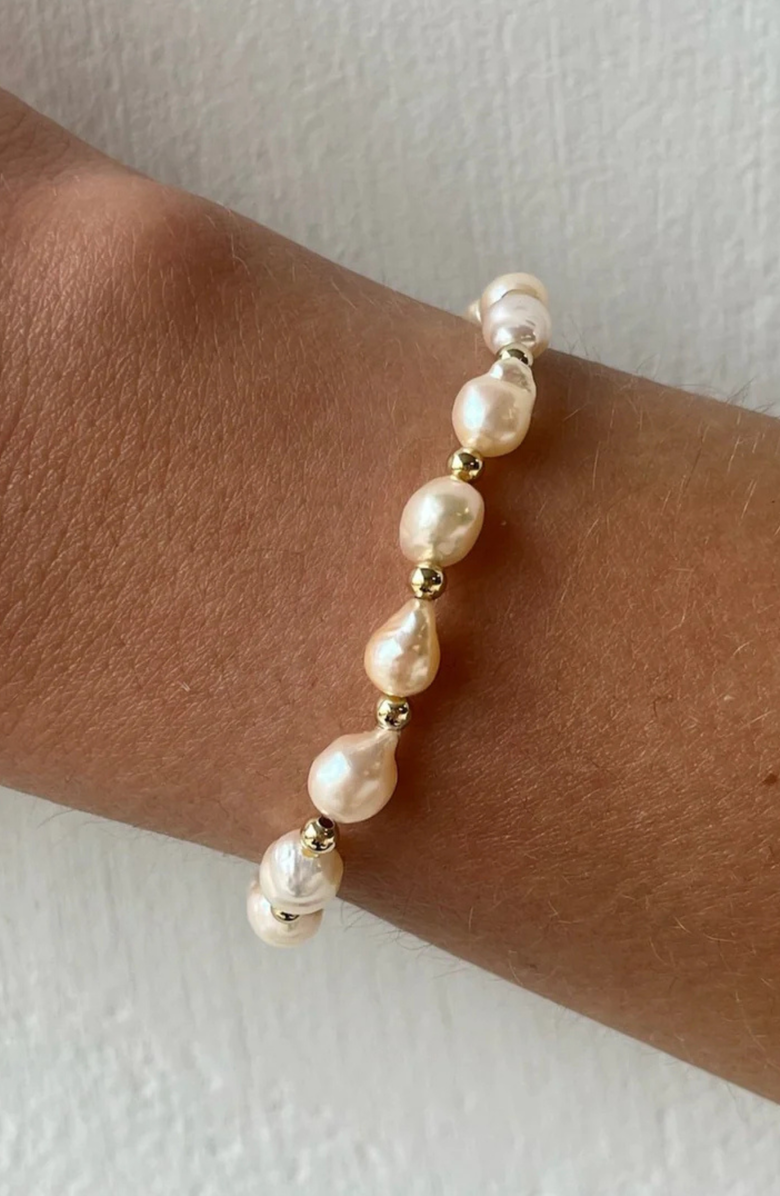 CUFFED BY NANO Baroque Pearl 14k Gold Filled Bead Bracelet, Alternate, color, Gold