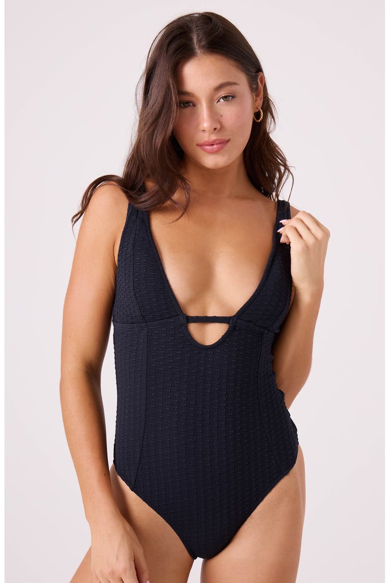 Haleiwa Plunge One-Piece Swimsuit, Alternate, color, ANTHRACITE