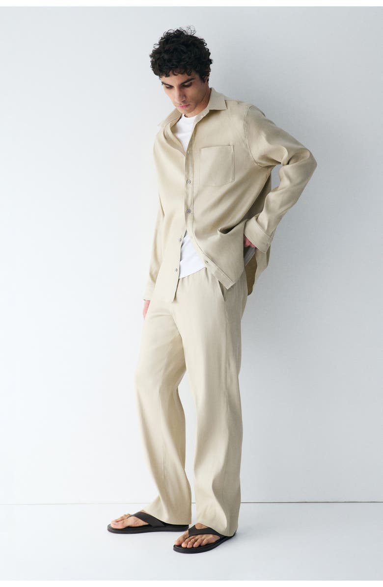 H&M Easy care loose-fit linen-blend pants, Main, color, Light Beige