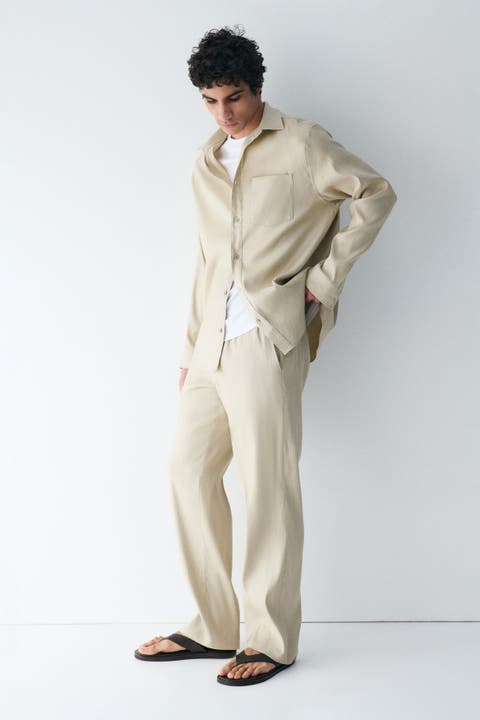 Easy care loose-fit linen-blend pants
