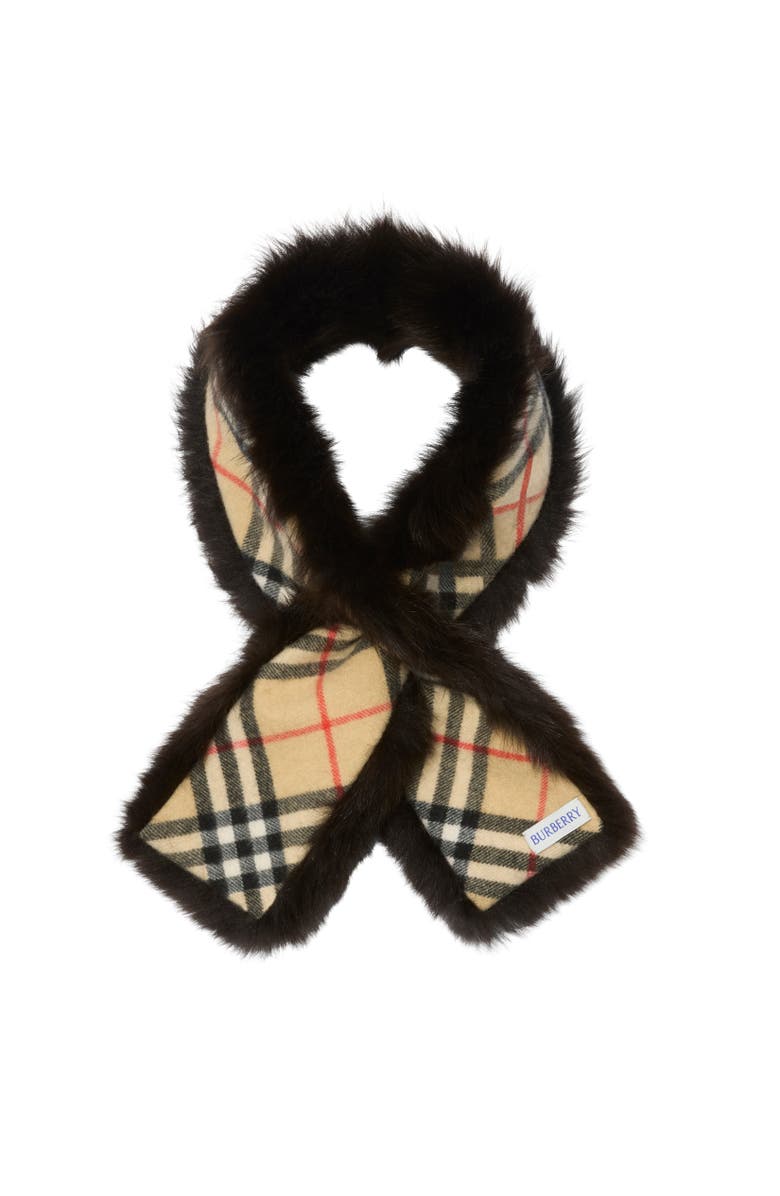 Burberry Reversible Shearling Scarf, Alternate, color, Sand Beige