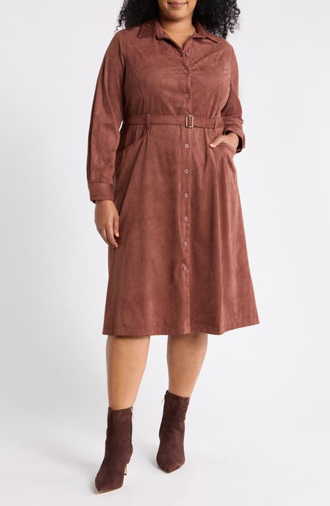 Belted Faux Suede Midi Dress