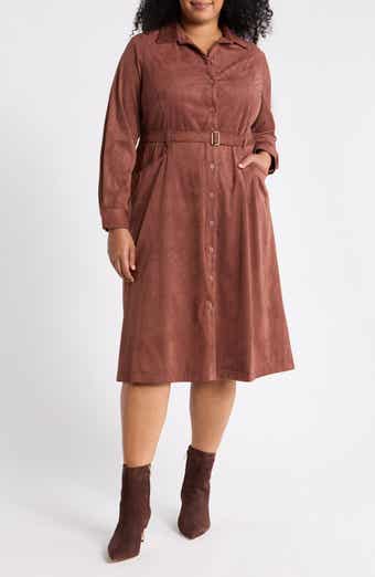 Belted Faux Suede Midi Dress