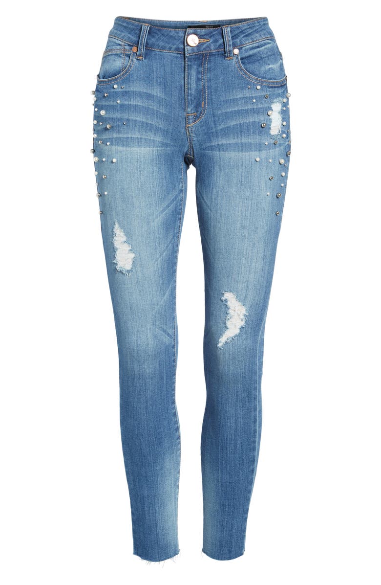 1822 Denim Pearl Detail Skinny Jeans, Alternate, color, 