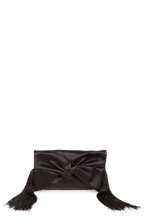 Bow Fringe Satin Clutch