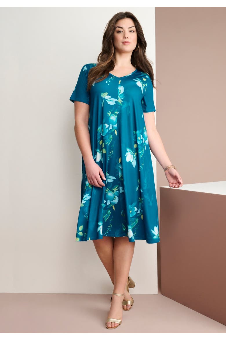 Plus Size Short Sleeve Sleeve Swing Dress, Alternate, color, LAVENDER TIE DYE FLORAL
