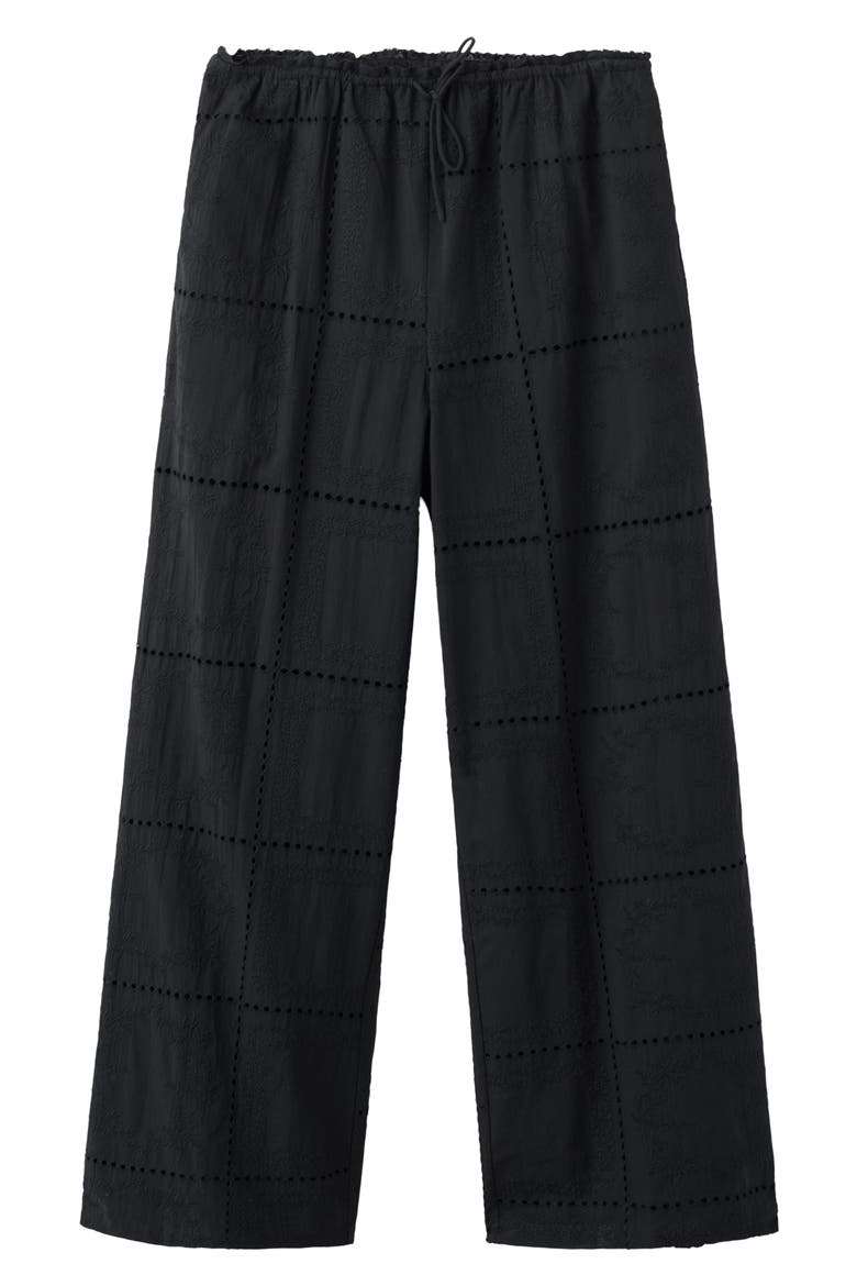 Eyelet Embroidered Cotton Trousers, Alternate, color, BLACK