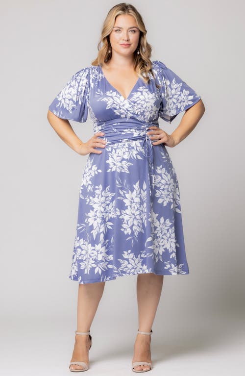 Kiyonna Jemma Ruched Tie Dress In Misty Lavender Florals