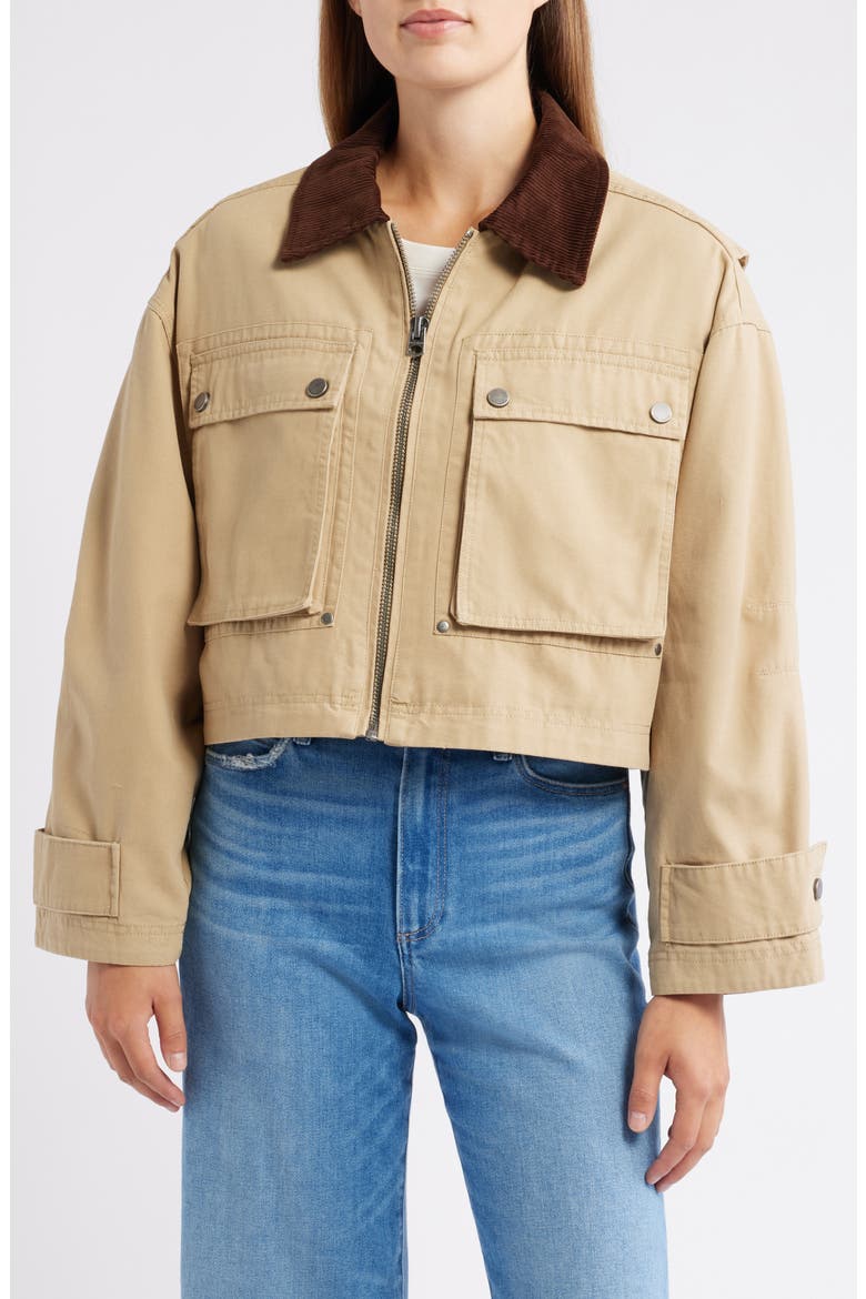 Waxed Cotton Boxy Cargo Jacket, Alternate, color, DARK KHAKI