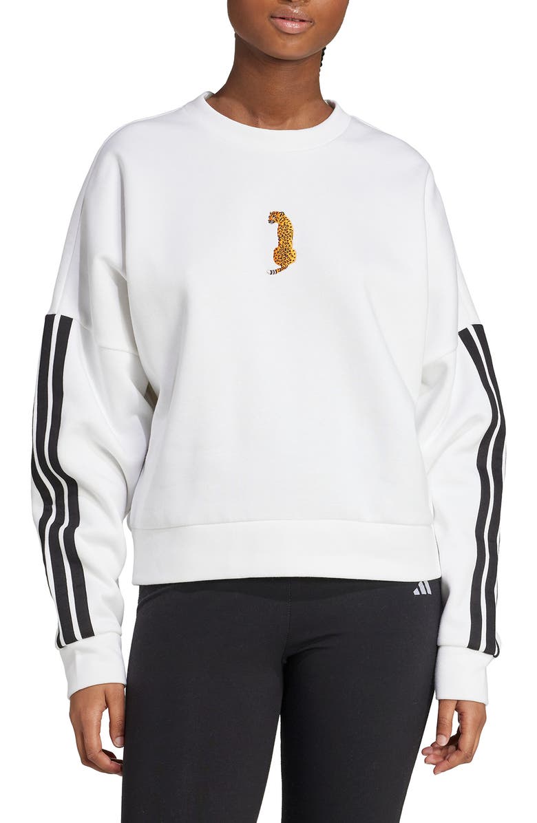 adidas Leopard Embroidered Sweatshirt, Main, color, White