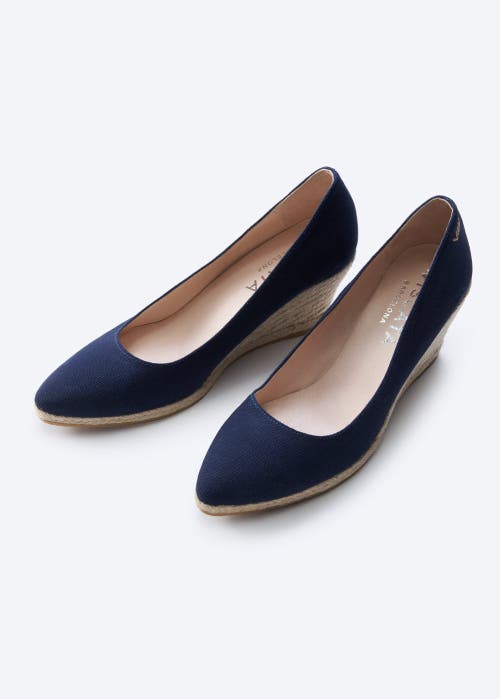 Viscata Roses Canvas U Cut Espadrille Wedges In Navy